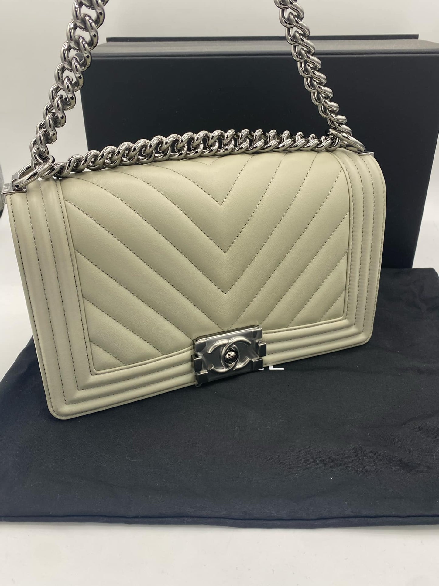 CHANEL BOY Medium Handbag "Stone Grey"