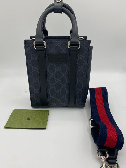 GUCCI BLACK GG SUPREME CANVAS TOTE BAG 'MINI'