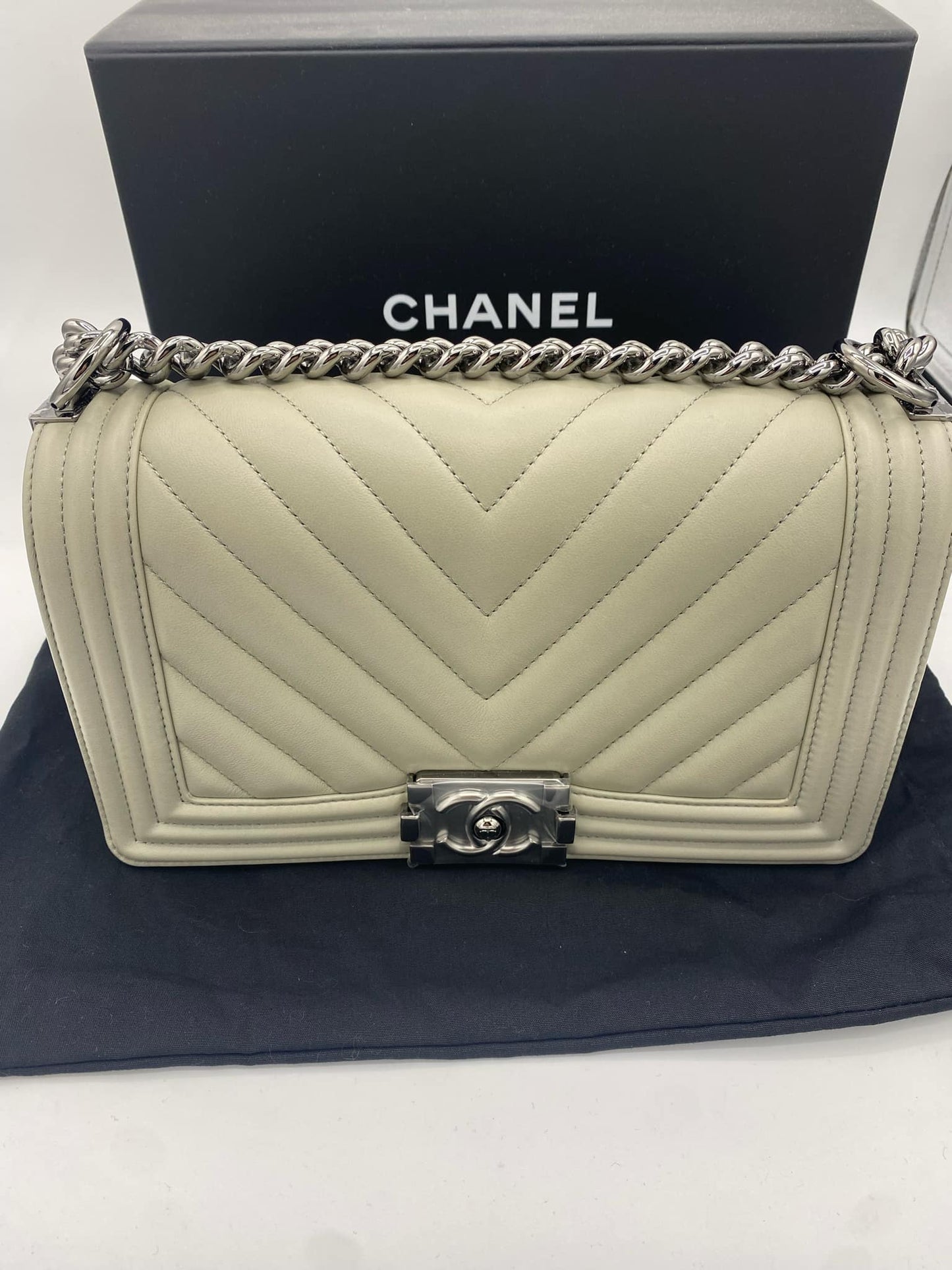 CHANEL BOY Medium Handbag "Stone Grey"