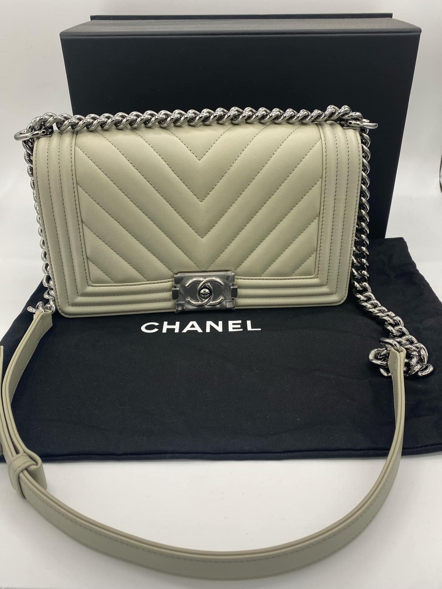 CHANEL BOY Medium Handbag "Stone Grey"