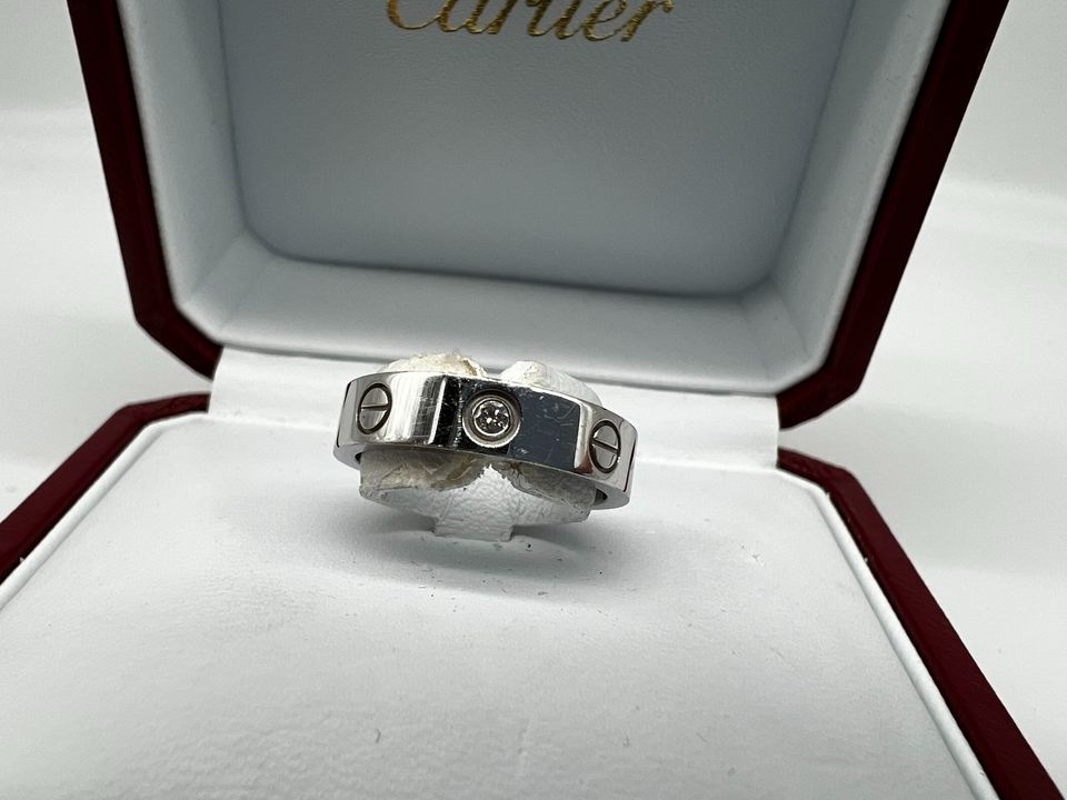 Cartier 18K White Gold Love Ring 1 Diamond with Certificate Ladies Wedding Band