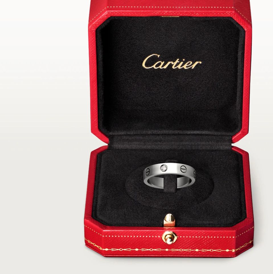 Cartier 18K White Gold Love Ring 1 Diamond with Certificate Ladies Wedding Band