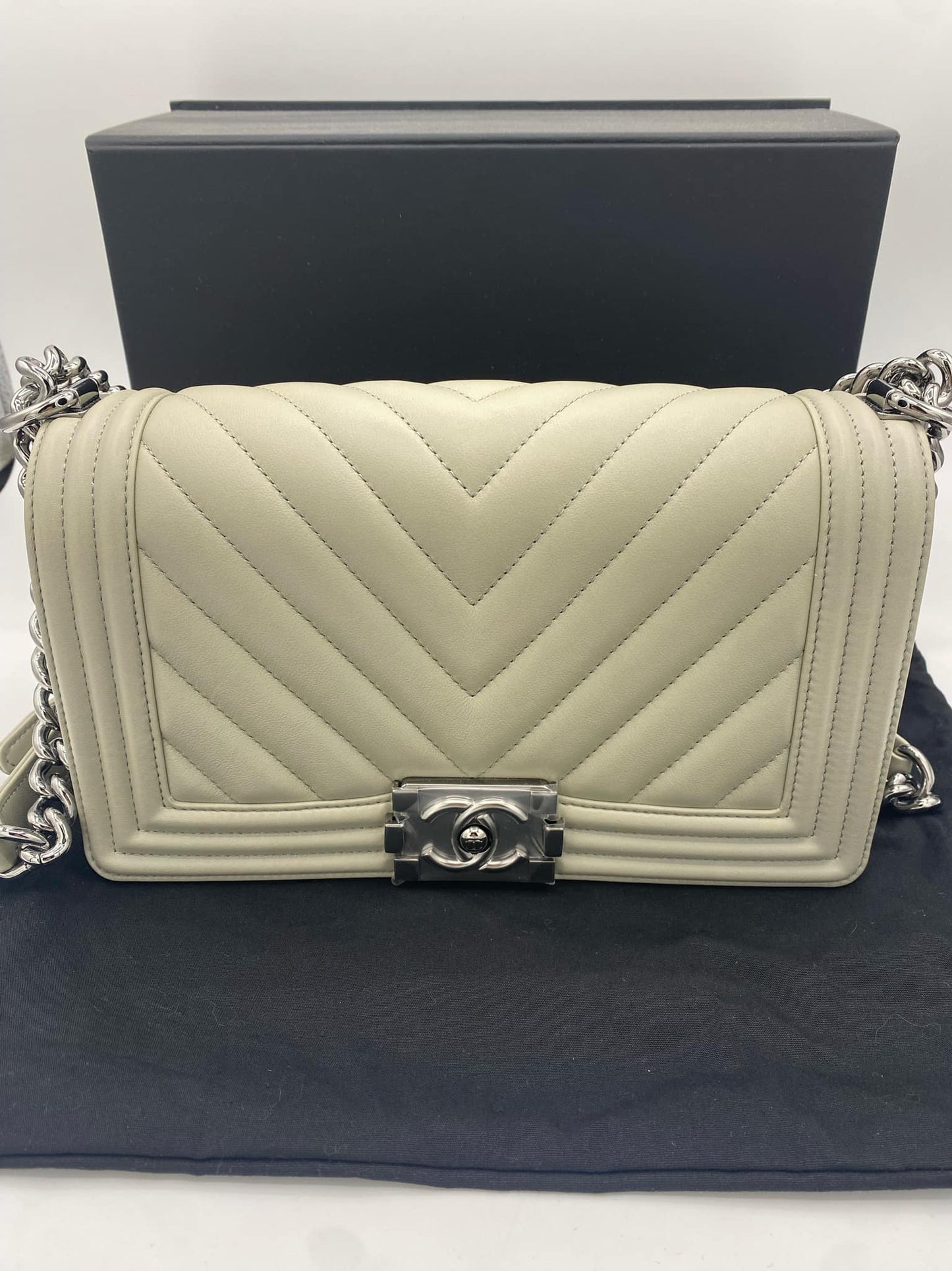 CHANEL BOY Medium Handbag "Stone Grey"