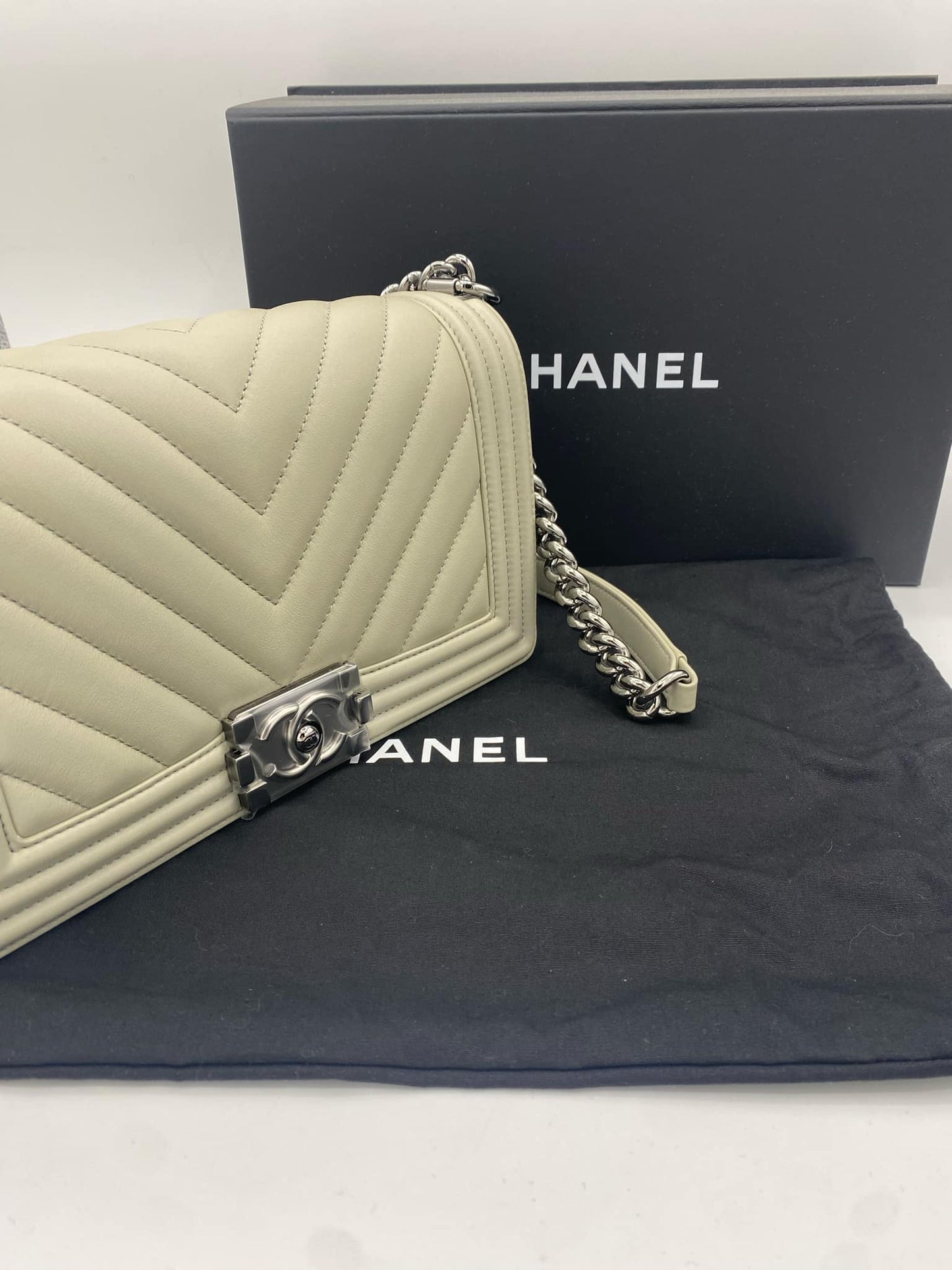 CHANEL BOY Medium Handbag "Stone Grey"