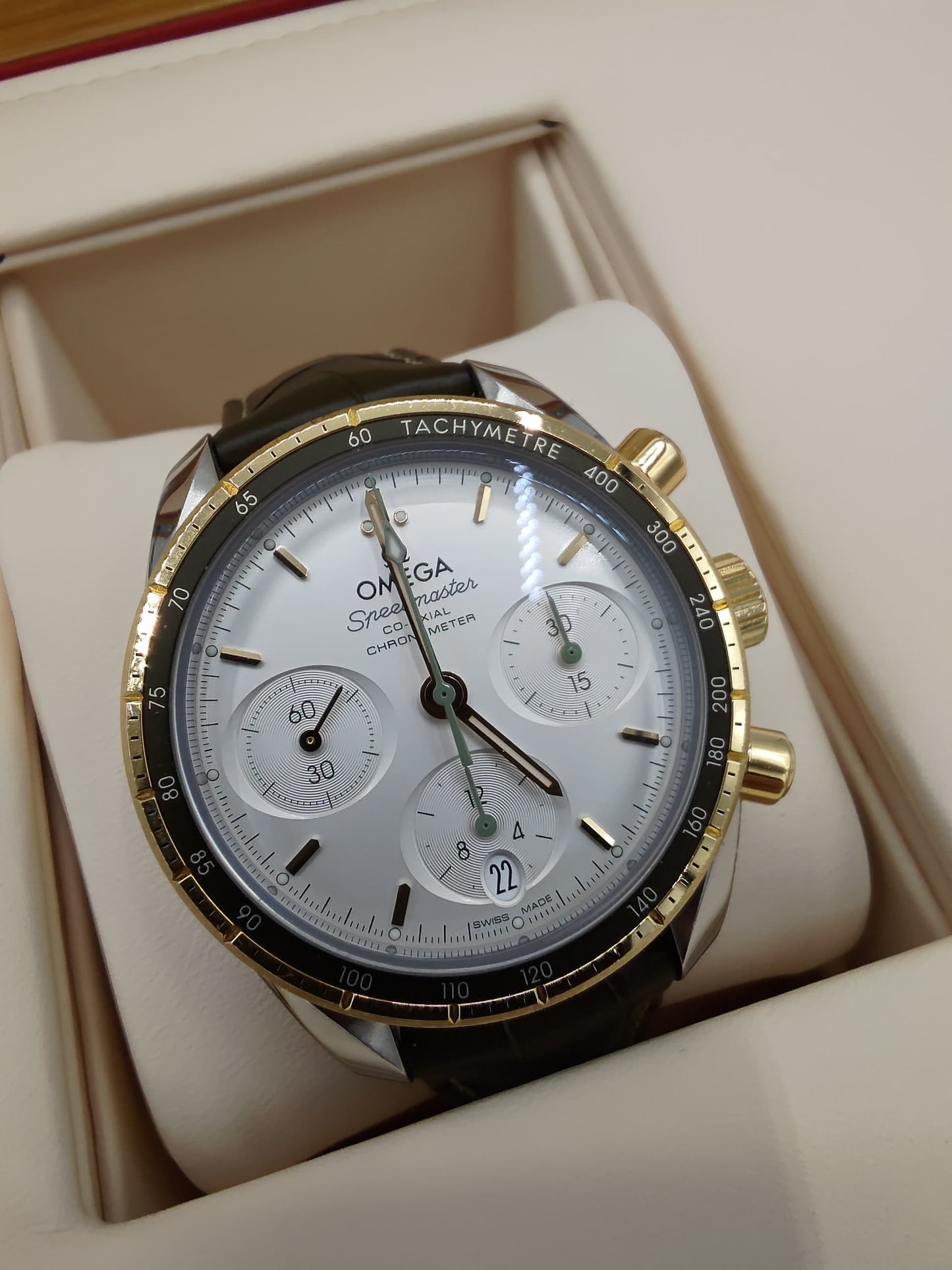 OMEGA Speedmaster 38 38mm steel yellow gold on leather strap 2024 automatic watch