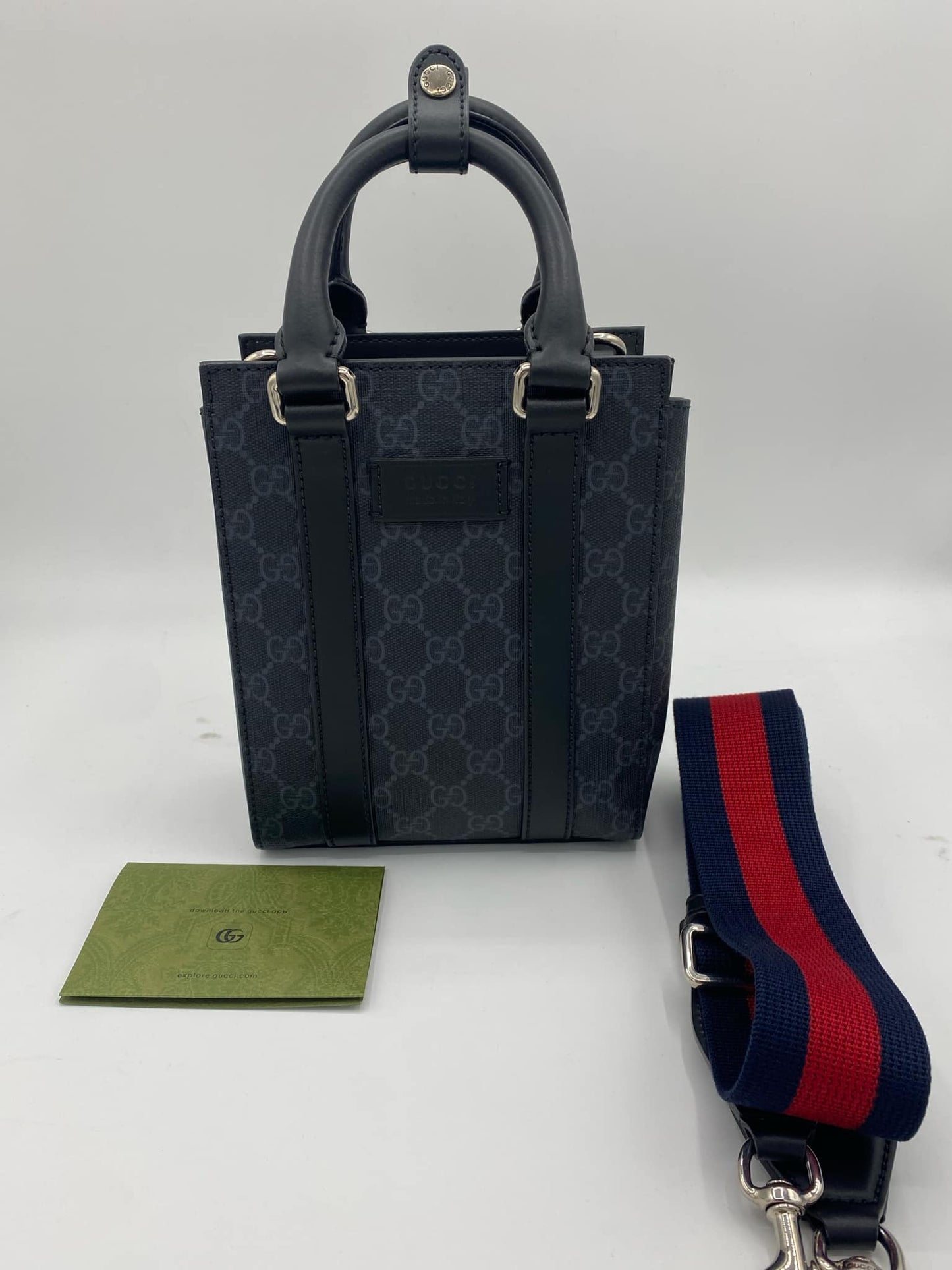 GUCCI BLACK GG SUPREME CANVAS TOTE BAG 'MINI'